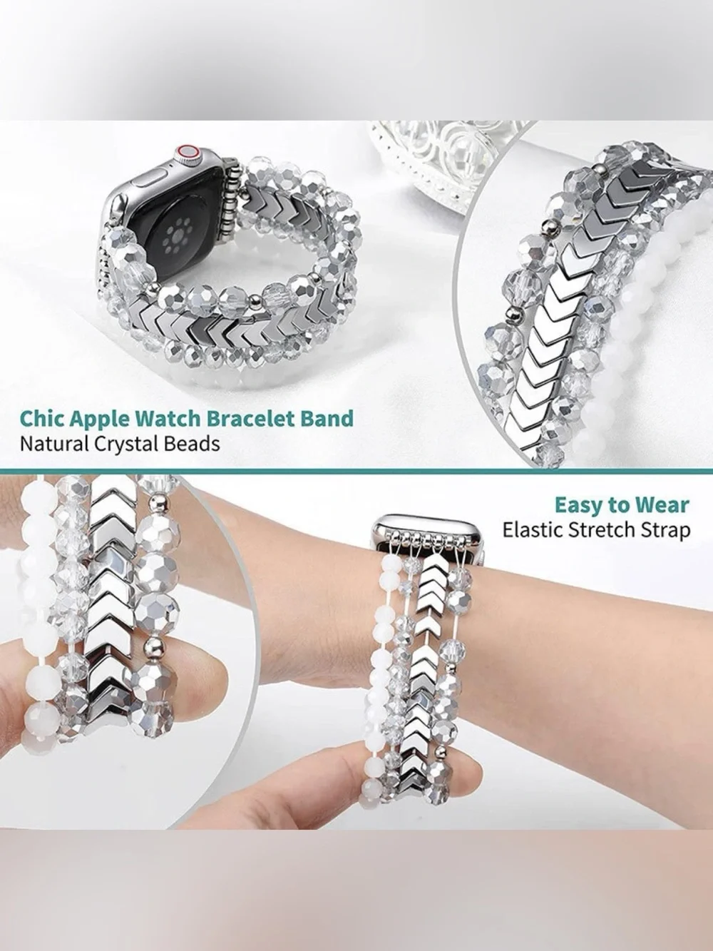 MOFREE Beaded Bracelet Compatible with Apple Watch Band 38mm/40mm/41mm/42mm,
